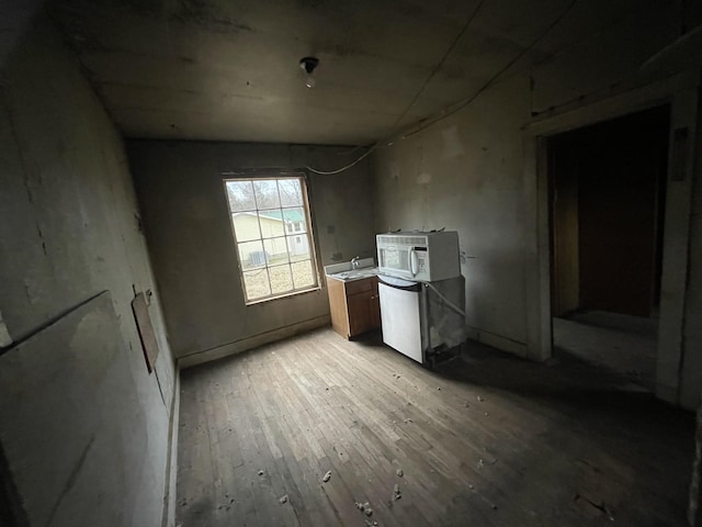 kitchen featuring stainless steel dishwasher and light hardwood / wood-style floors