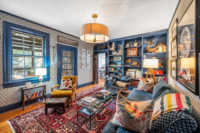 living area with wood-type flooring