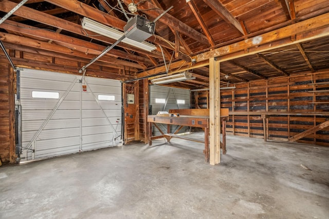 garage with a garage door opener