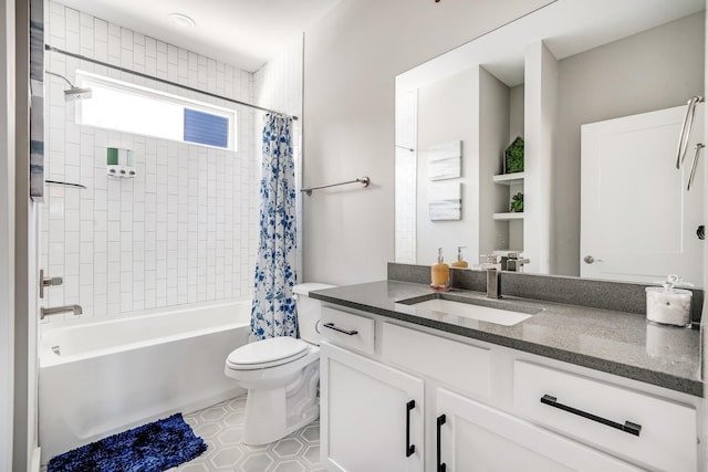 full bathroom featuring vanity, toilet, and shower / bath combo with shower curtain