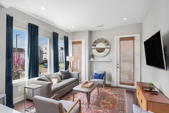 living room featuring dark hardwood / wood-style floors