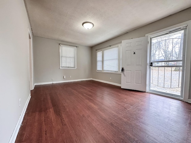 foyer with a textured ceiling, dark wood-type flooring, and a healthy amount of sunlight