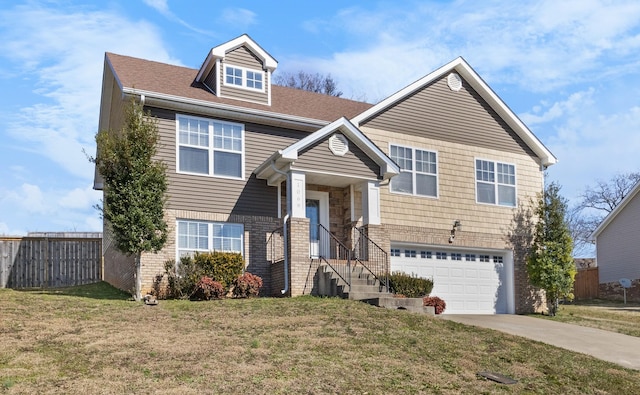 view of front of house featuring a garage and a front yard