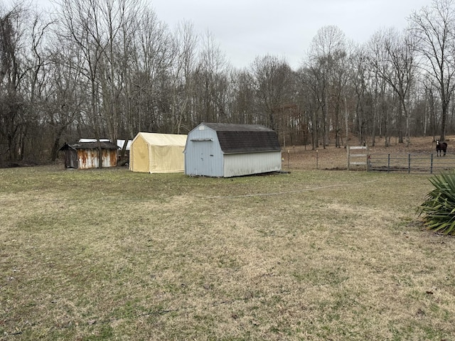 view of yard with a shed