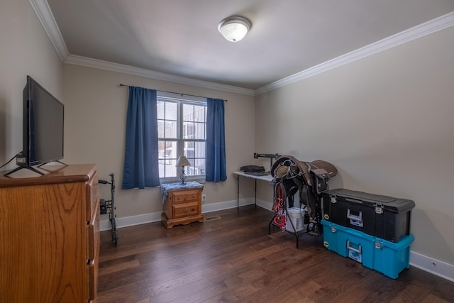 misc room with dark hardwood / wood-style flooring and crown molding