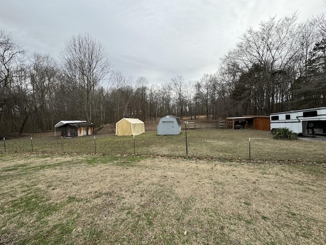 view of yard with a shed