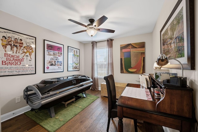 office featuring ceiling fan and hardwood / wood-style floors