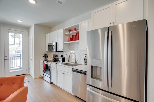 kitchen featuring white cabinetry, appliances with stainless steel finishes, sink, and backsplash