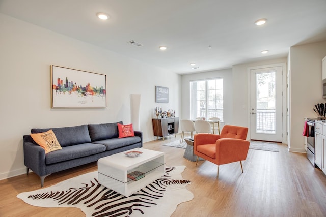 living room with light hardwood / wood-style flooring