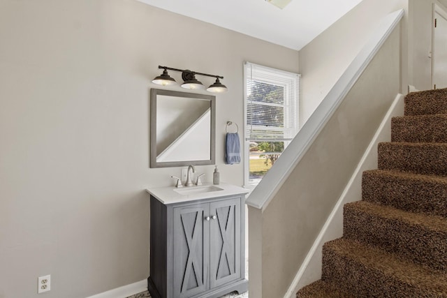 staircase with sink