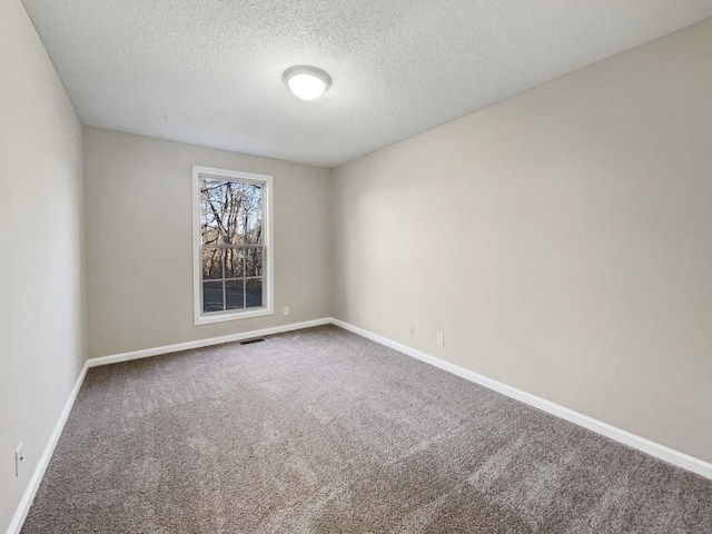 empty room with carpet floors and a textured ceiling