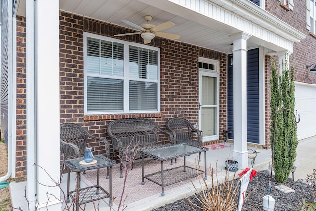 view of patio / terrace featuring ceiling fan and a porch