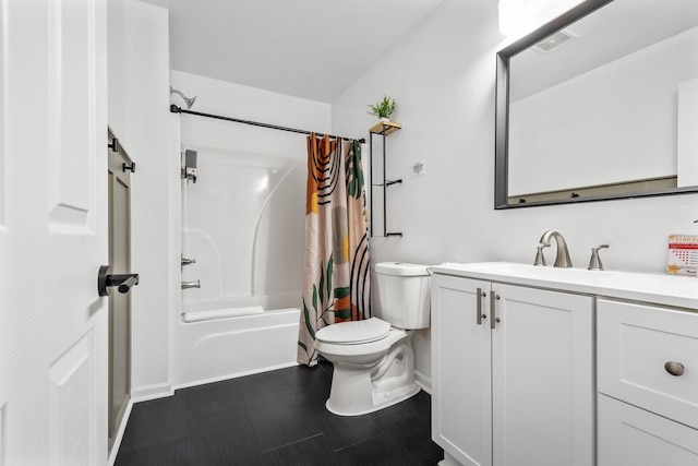 full bathroom featuring vanity, toilet, wood-type flooring, and shower / bath combo