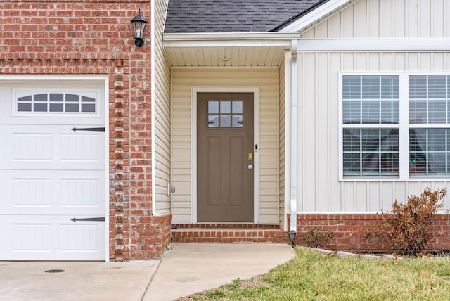 entrance to property with a garage