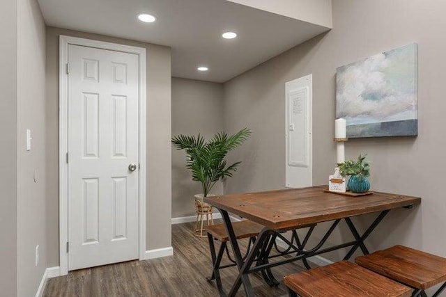 home office featuring dark hardwood / wood-style floors