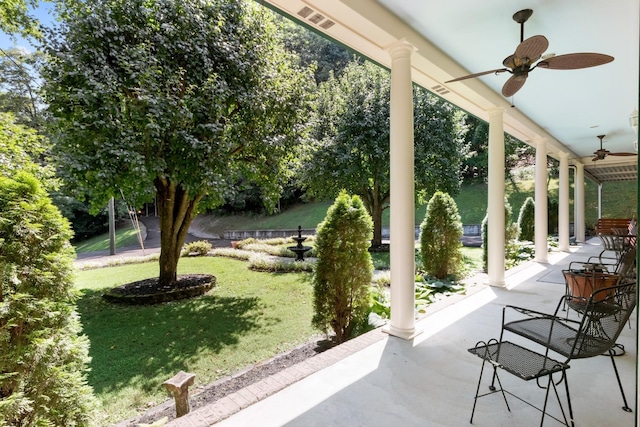 view of patio / terrace featuring ceiling fan