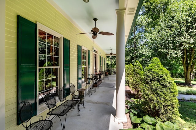 view of patio / terrace with covered porch and ceiling fan