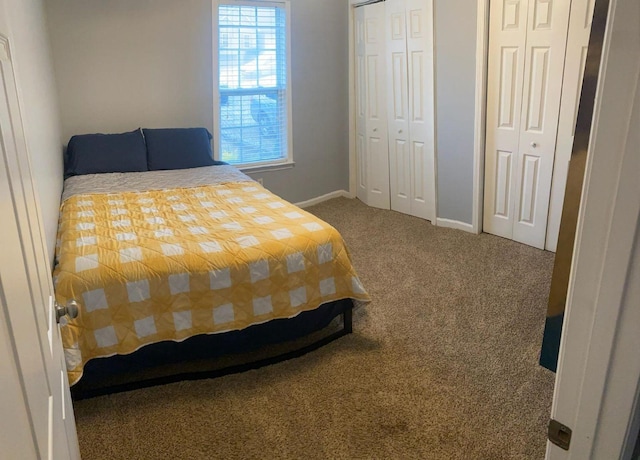 carpeted bedroom featuring multiple closets