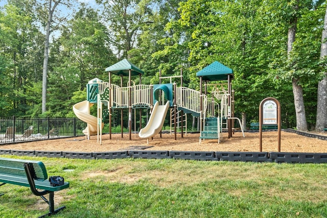 view of play area with a yard