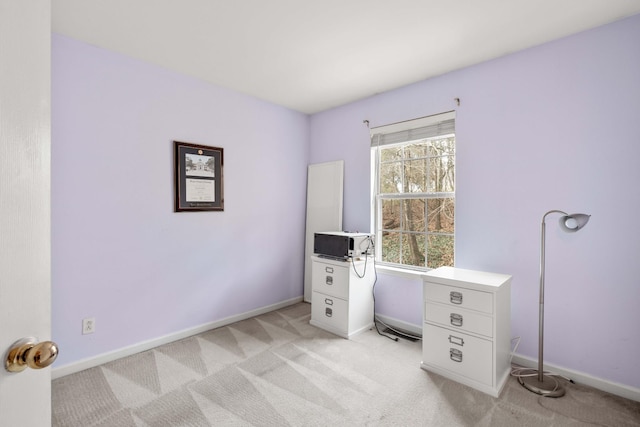 miscellaneous room with light colored carpet