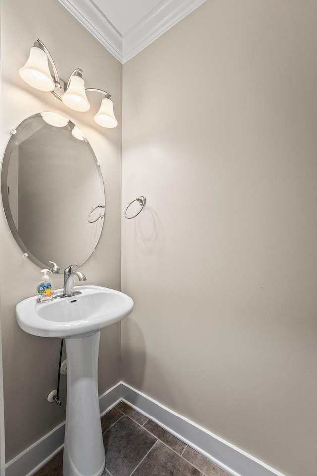 bathroom with tile patterned floors and ornamental molding