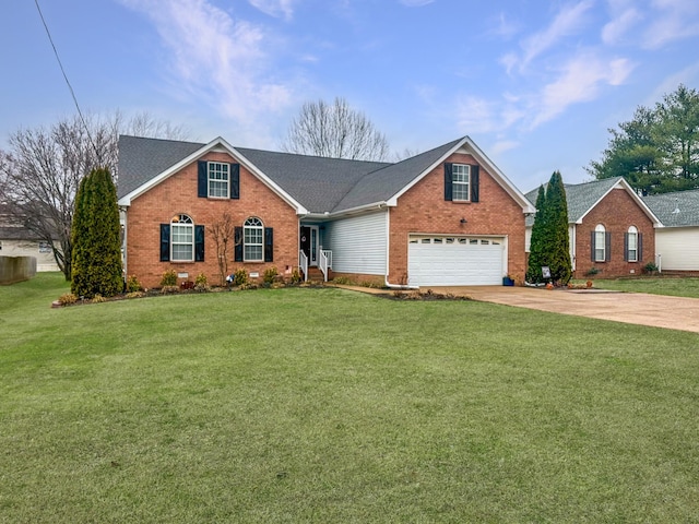 view of front of house featuring a garage and a front lawn