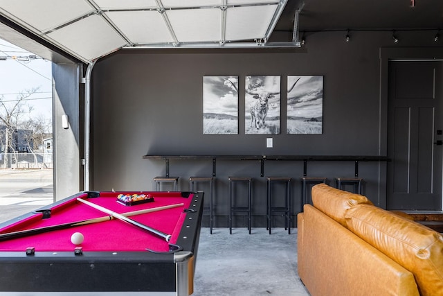 game room with billiards and concrete floors