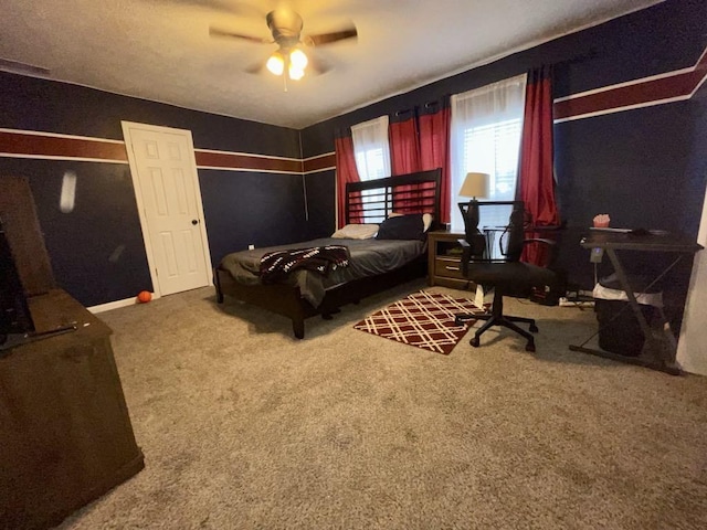 bedroom featuring carpet flooring and ceiling fan