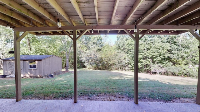 view of yard with a storage unit