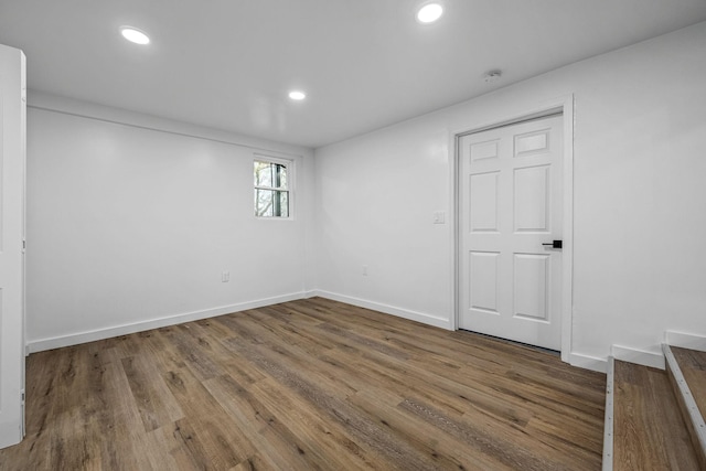 interior space with dark wood-type flooring