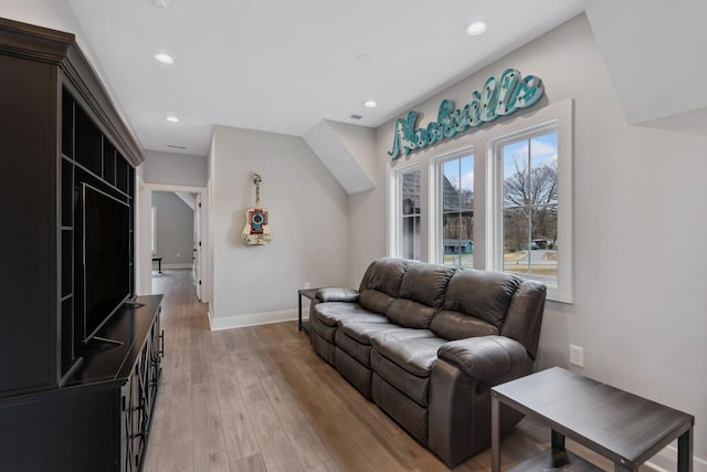 living room featuring light wood-type flooring