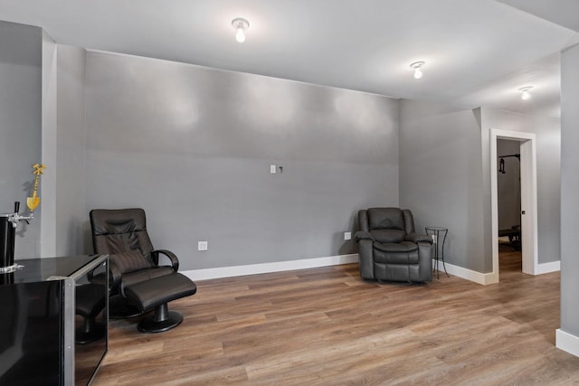 living area with hardwood / wood-style floors