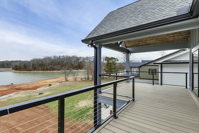 deck with a water view