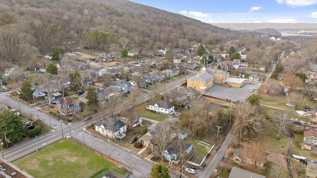 drone / aerial view featuring a mountain view