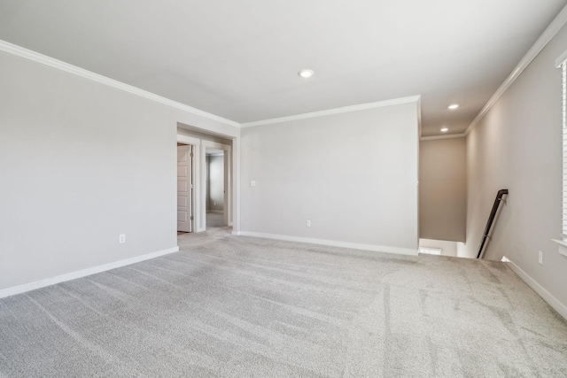 spare room with ornamental molding and carpet flooring