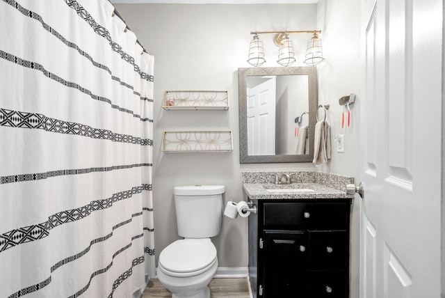 bathroom featuring vanity, hardwood / wood-style flooring, and toilet