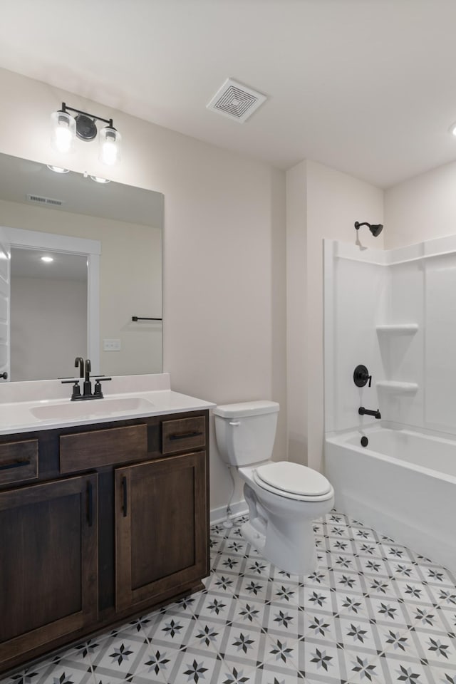 full bathroom with shower / bath combination, vanity, and toilet