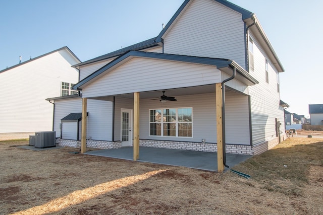 back of property with a patio, cooling unit, and ceiling fan