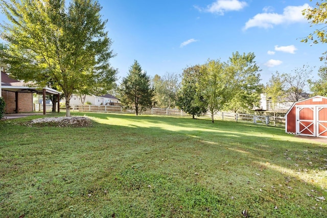 view of yard with a shed