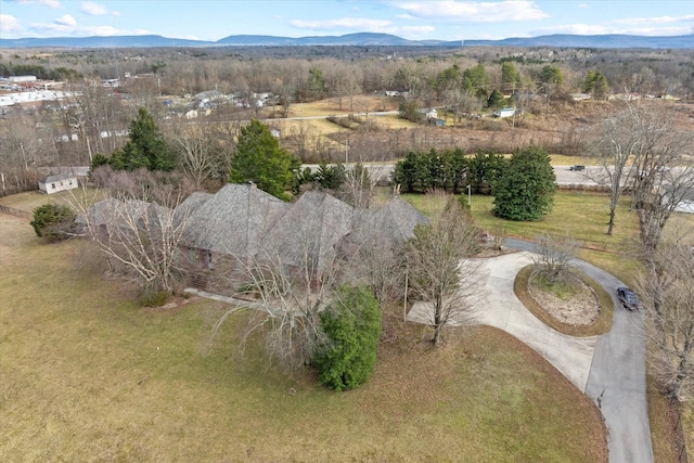 bird's eye view with a mountain view