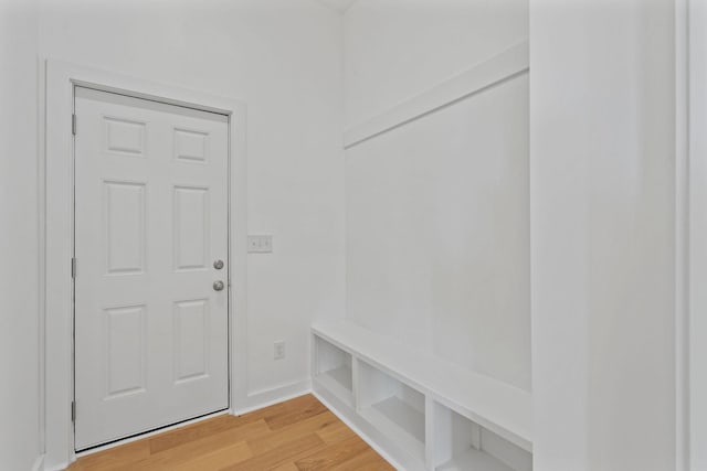 mudroom with light hardwood / wood-style flooring