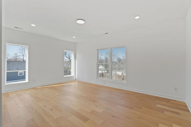 empty room featuring a wealth of natural light and light hardwood / wood-style floors