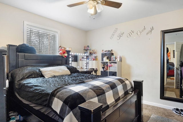 bedroom featuring carpet floors and ceiling fan