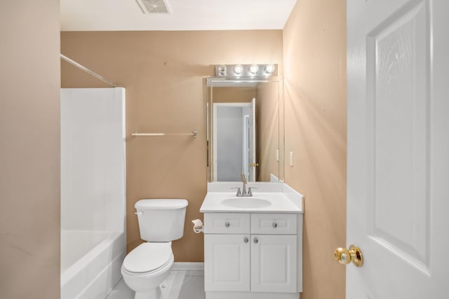 full bathroom featuring vanity, toilet, and bathing tub / shower combination