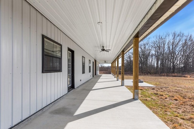 view of patio featuring ceiling fan