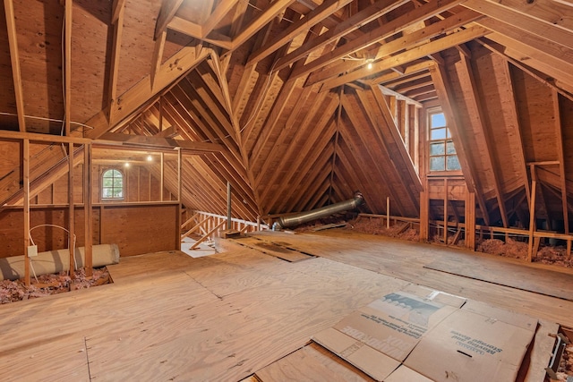 view of unfinished attic