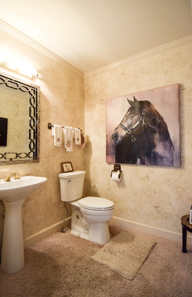 bathroom with crown molding and toilet