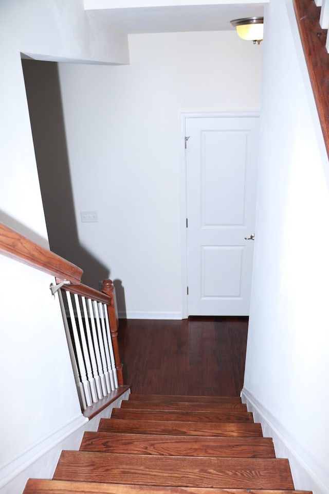 stairway featuring hardwood / wood-style flooring