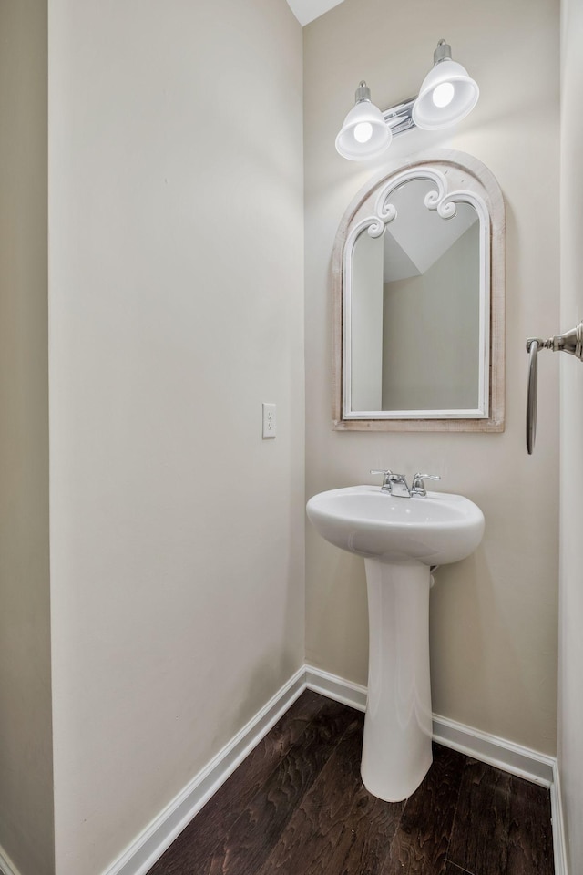 bathroom with wood-type flooring and sink