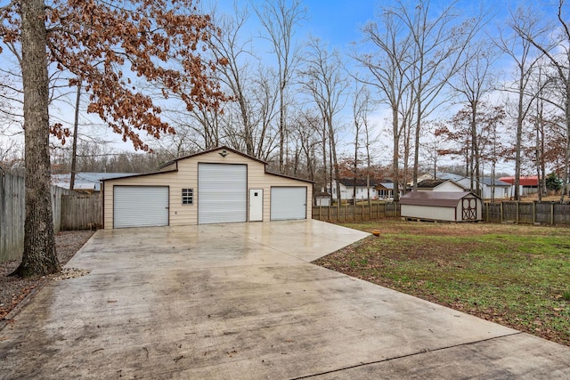 garage with a lawn